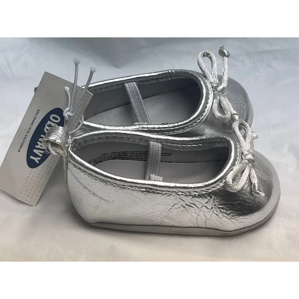 Old Navy Baby Girl Silver Ballerina Shoes - NEW - 0-3 MOS